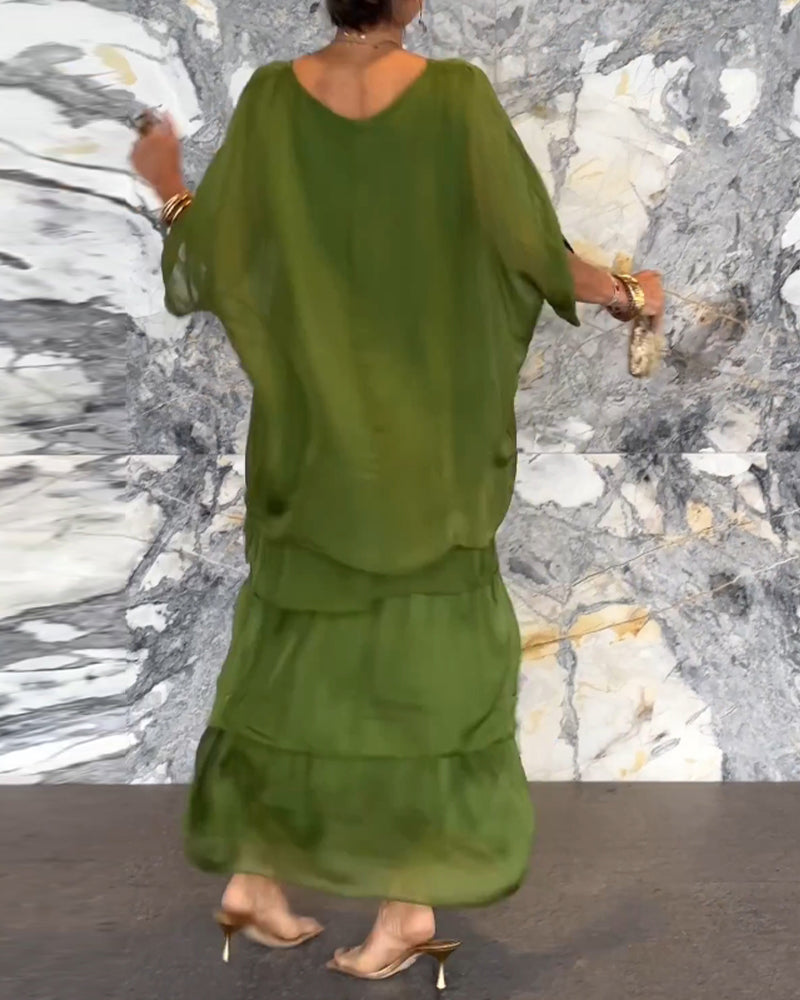 Dorota | Boho Maxi Sukienka z Warstwowym Efektem