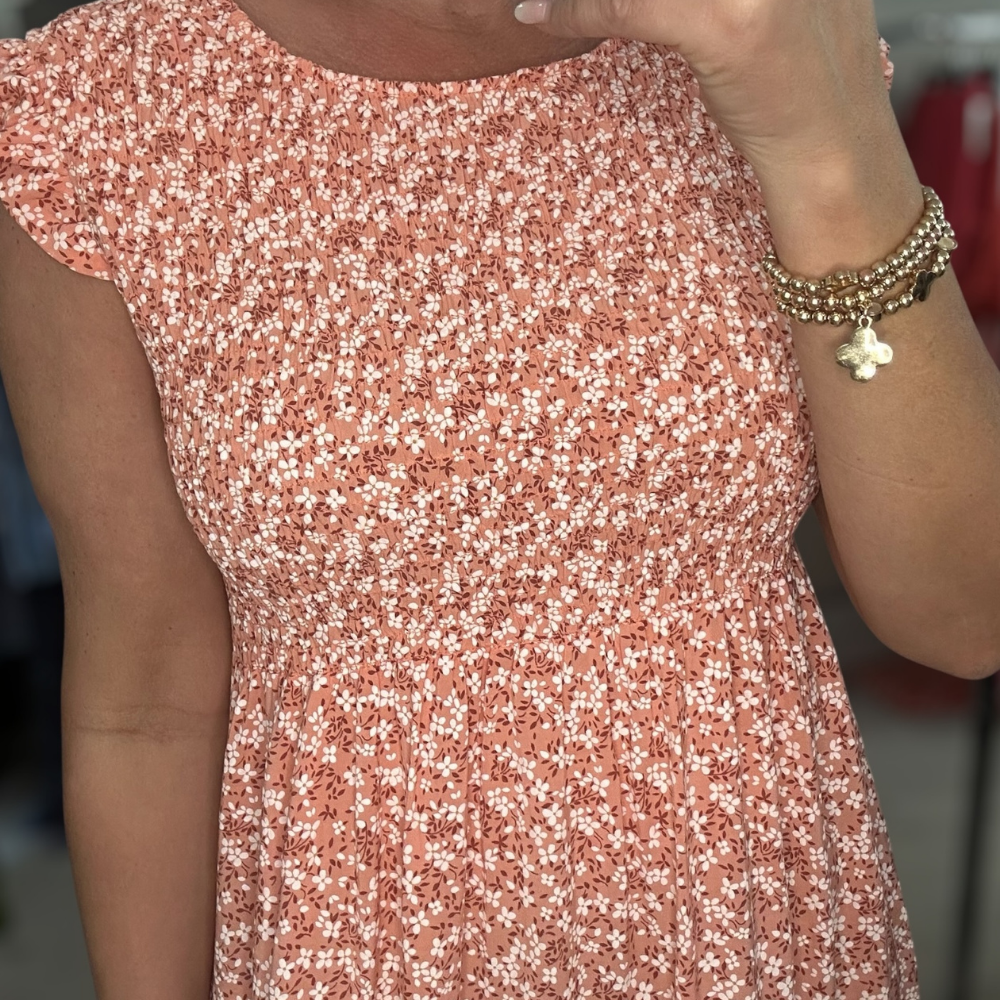 Nadia | Sukienka midi z kwiatowym nadrukiem, odcięciem empire i marszczonym dołem