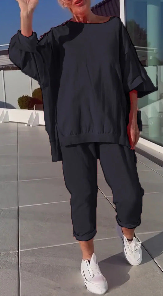 Teresa | Dwuczęściowy komplet damski z topem z okrągłym dekoltem i spodniami