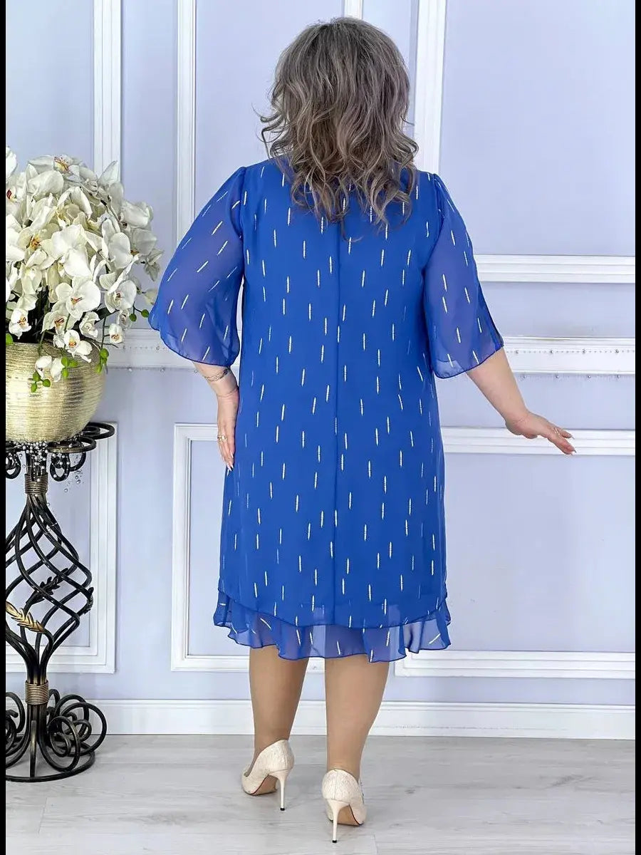 Wioletta | Elegancka szyfonowa sukienka midi z zakładkami