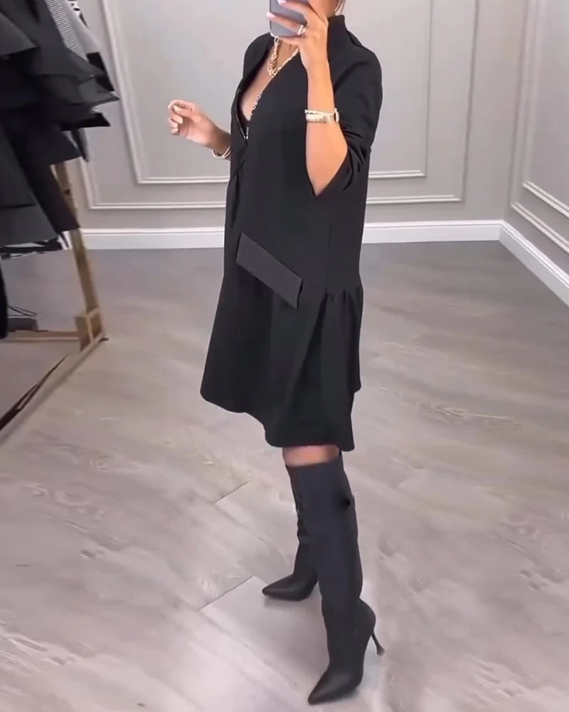 Maeko | Artystyczna sukienka z długim rękawem i dekoltem w szpic