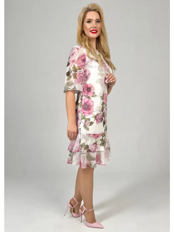 Samanta | Letnia luźna sukienka z okrągłym dekoltem i krótkim rękawem