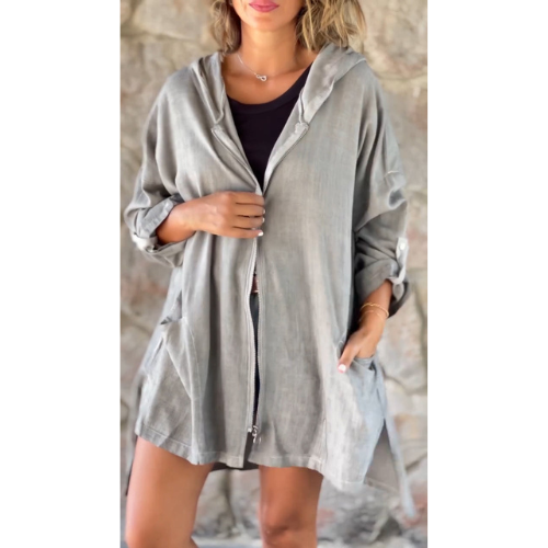 Milena | Casualowa kurtka z kapturem i przeszyciami – lekki zamek i kieszenie