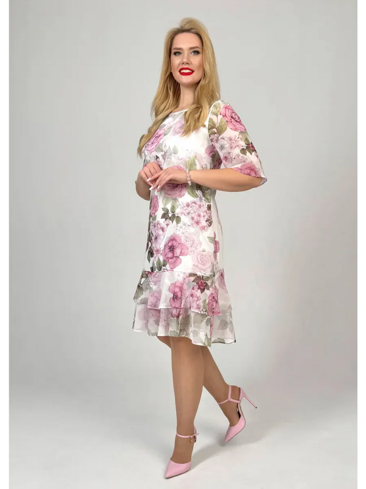 Samanta | Letnia luźna sukienka z okrągłym dekoltem i krótkim rękawem