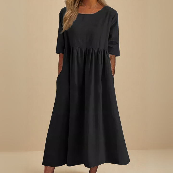 Aleksandra | Sukienka midi z dekoltem typu łódka, o luźnym kroju