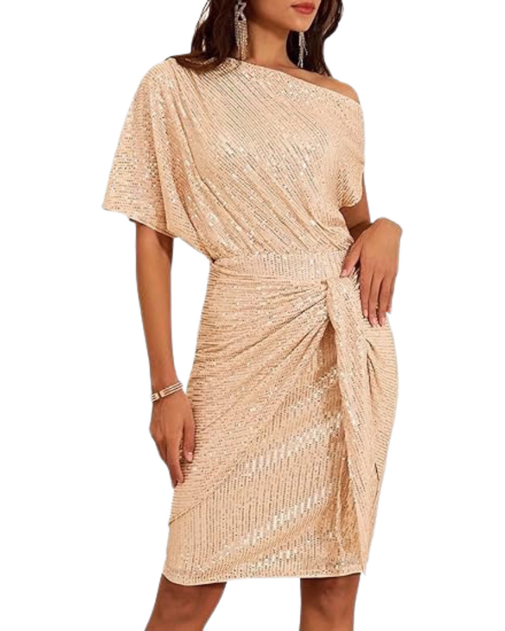 Klaudia | Sukienka na Jedno Ramię z Cekinami na Imprezę