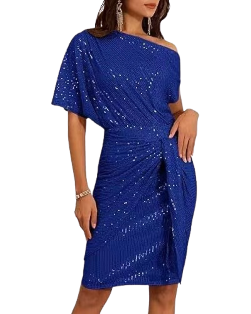 Klaudia | Sukienka na Jedno Ramię z Cekinami na Imprezę