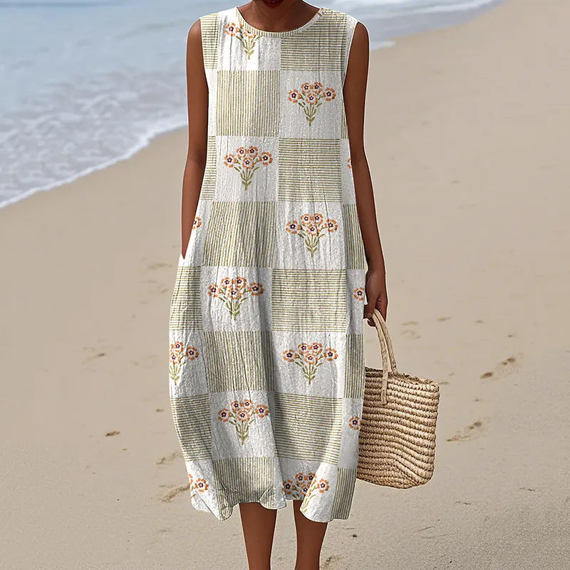 Luiza | Letnia sukienka midi bez rękawów z unikalnymi wzorami