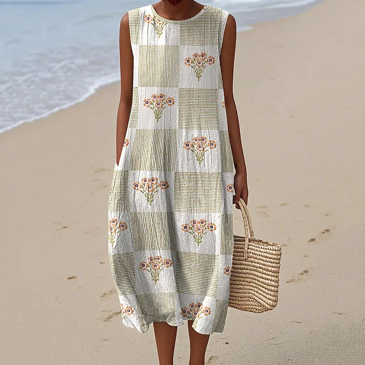 Luiza | Letnia sukienka midi bez rękawów z unikalnymi wzorami