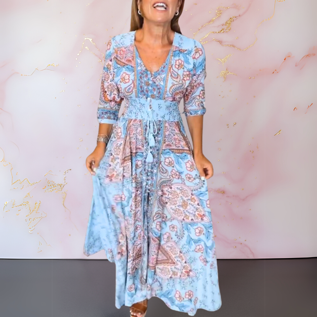 Genowefa | Maxi Sukienka Boho w Stylu Eleganckim