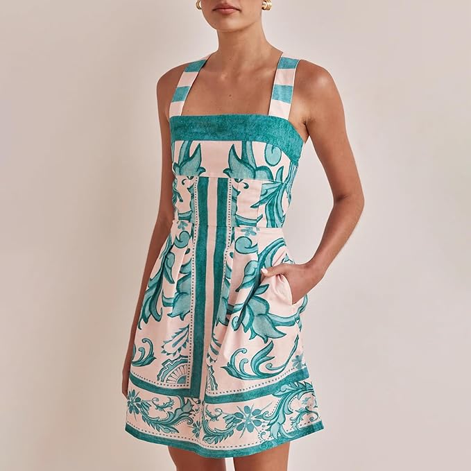 Idalia | Skrojona minisukienka z rzemieślniczym nadrukiem