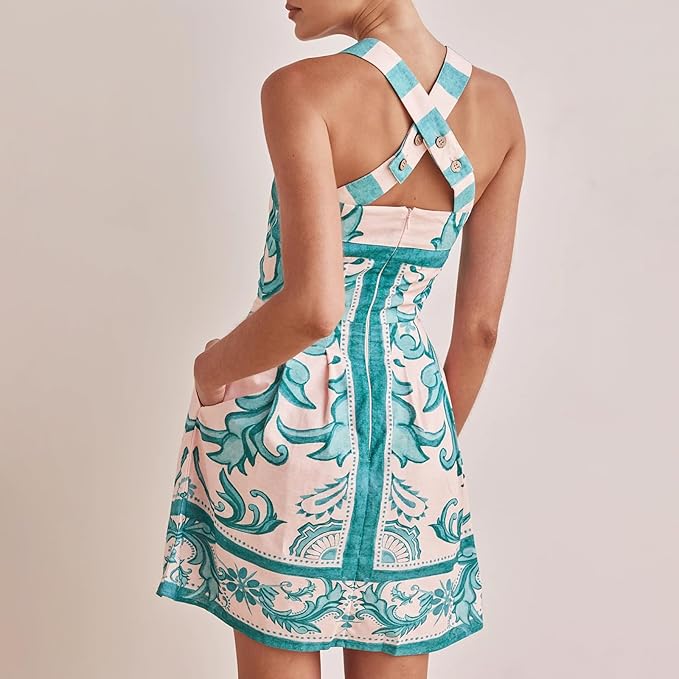 Idalia | Skrojona minisukienka z rzemieślniczym nadrukiem