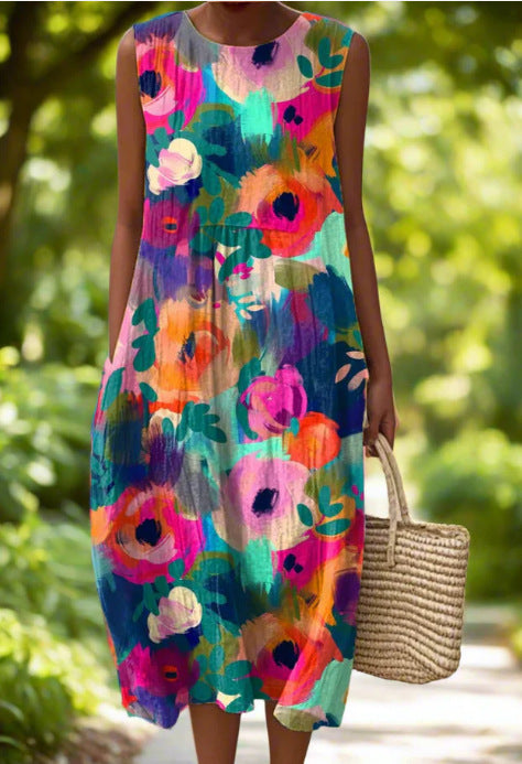 Luiza | Letnia sukienka midi bez rękawów z unikalnymi wzorami