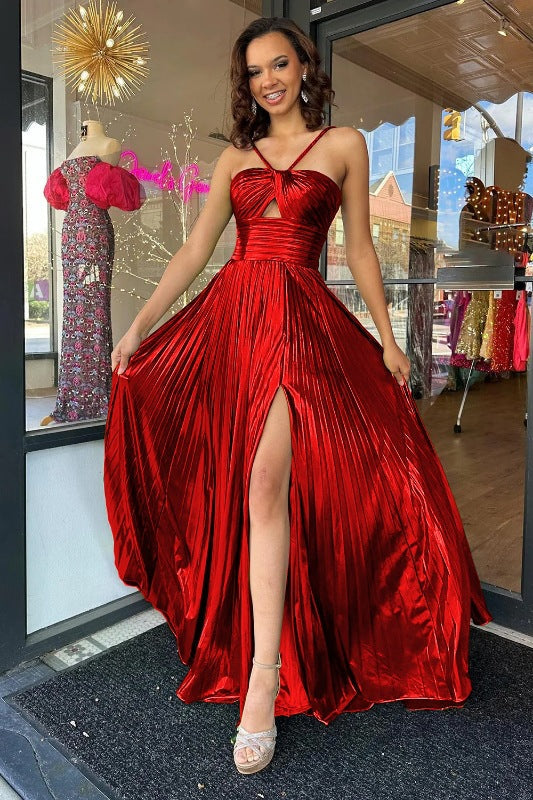 Laura | Lśniąca metaliczna sukienka maxi