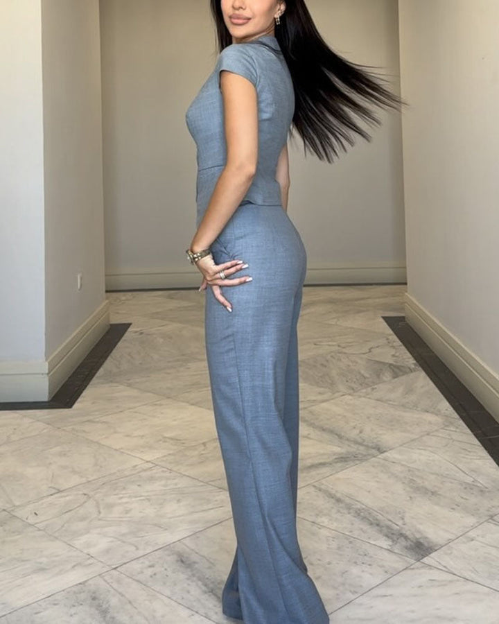 Roksana | Top z dekoltem w serek i spodnie w zestawie