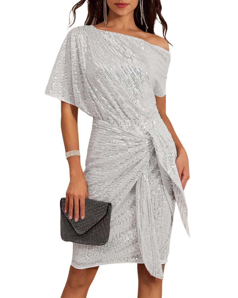 Klaudia | Sukienka na Jedno Ramię z Cekinami na Imprezę