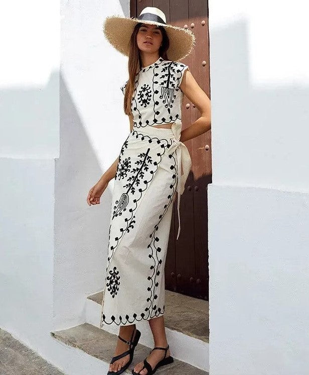 Alina | Top i spódnica z eleganckim nadrukiem