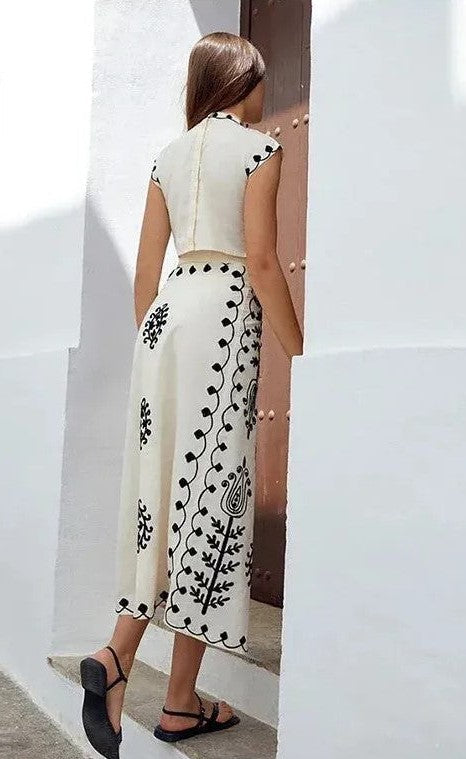Alina | Top i spódnica z eleganckim nadrukiem