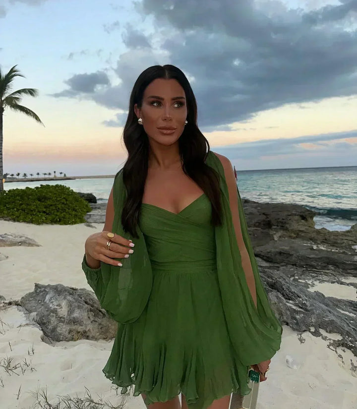 Klara | Zwiewna sukienka z szyfonu z transparentnymi rękawami