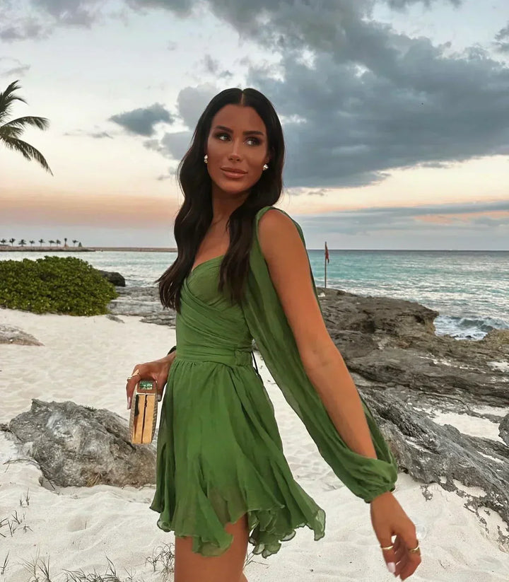 Klara | Zwiewna sukienka z szyfonu z transparentnymi rękawami