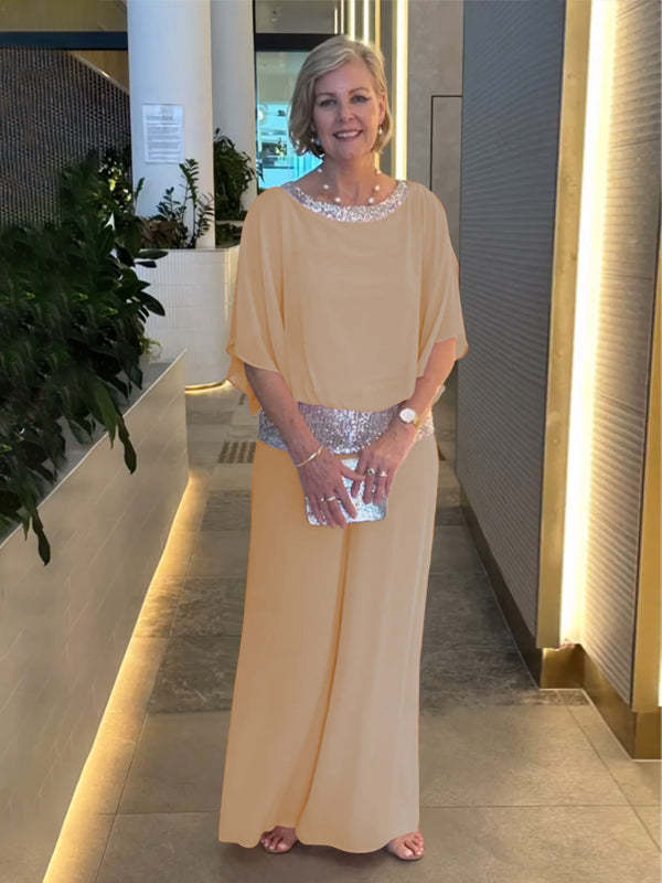 Marcelina | Elegancki dwuczęściowy zestaw z cekinami i kolorowym wzorem blokowym