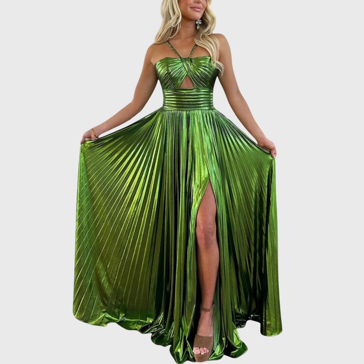 Laura | Lśniąca metaliczna sukienka maxi