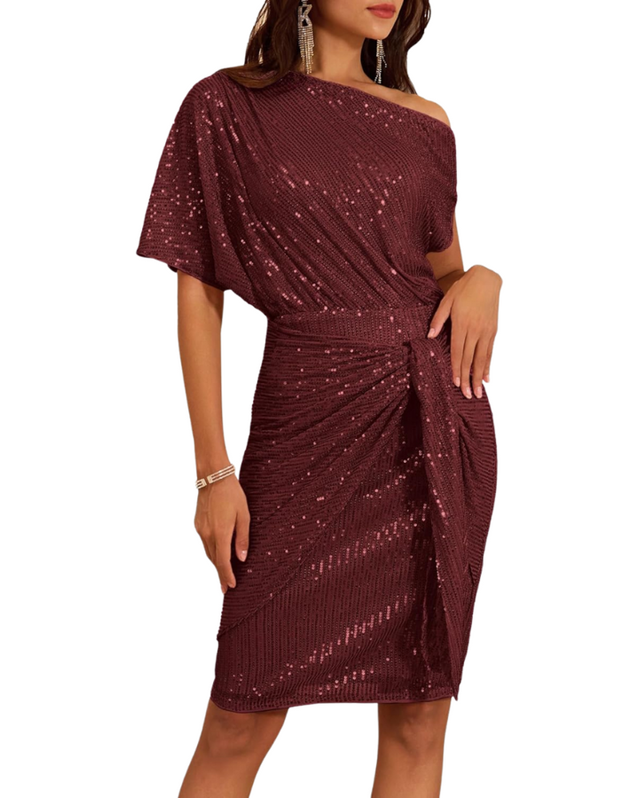 Klaudia | Sukienka na Jedno Ramię z Cekinami na Imprezę