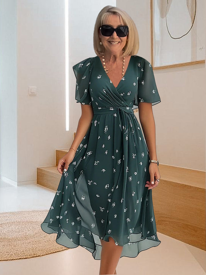 Alicja | Casualowa sukienka z prostym nadrukiem i dekoltem w szpic