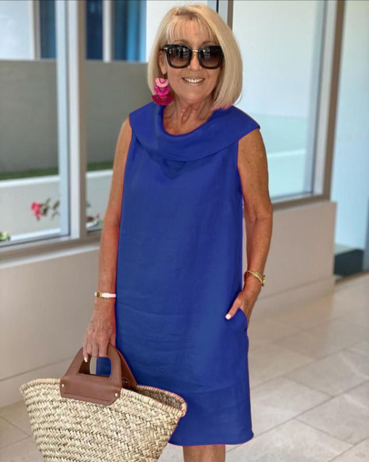 Mariella | Sukienka z marszczonego materiału premium z otwartym kołnierzem na plecach, sukienka imprezowa