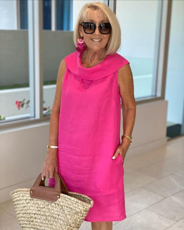 Mariella | Sukienka z marszczonego materiału premium z otwartym kołnierzem na plecach, sukienka imprezowa