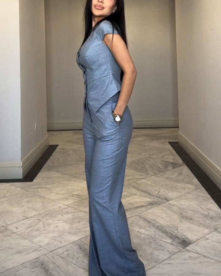 Roksana | Top z dekoltem w serek i spodnie w zestawie