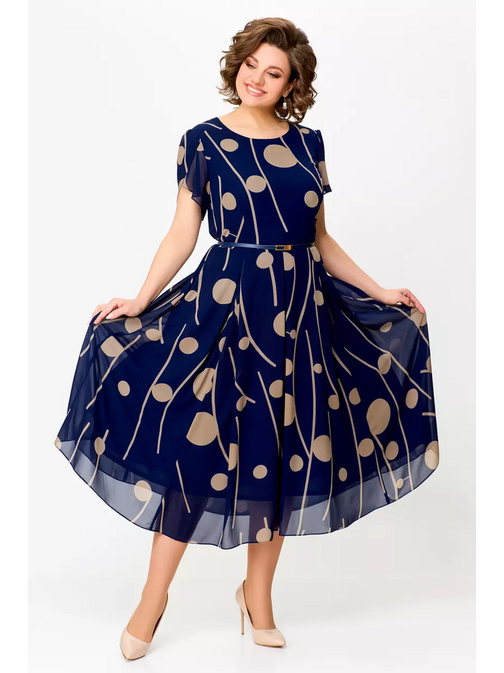 Celina | Lekka sukienka z fakturą przypominającą szyfon i nowoczesnym nadrukiem