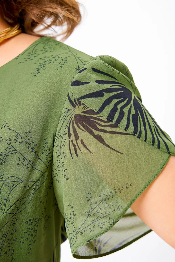 Jolanta | Elegancka Sukienka Midi z Szyfonu z Kwiatowym Wzorem