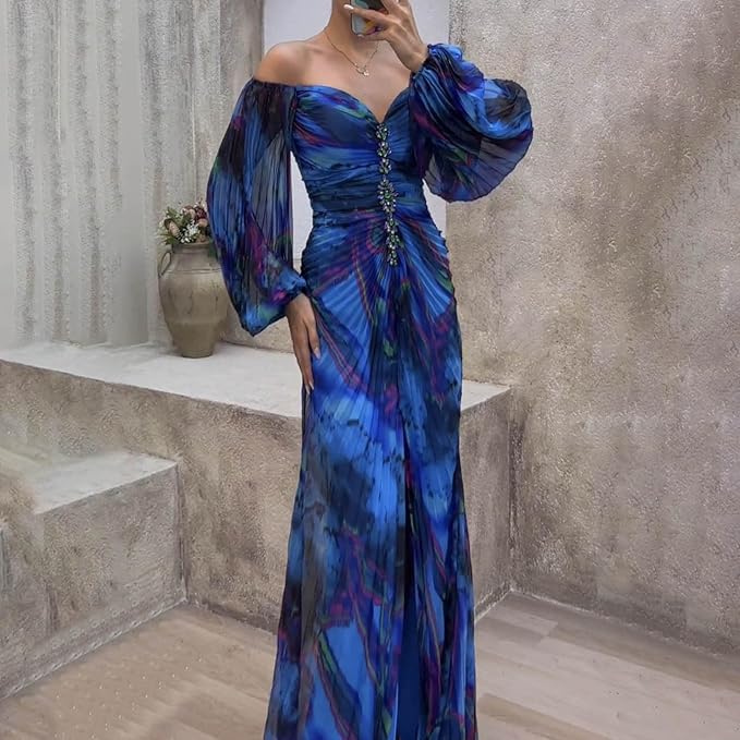 Helena | Plisowana Sukienka Maxi w Odcieniach Zachodu Słońca