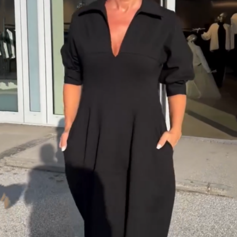 Rozalia | Codzienna sukienka midi z dekoltem w serek i klapami