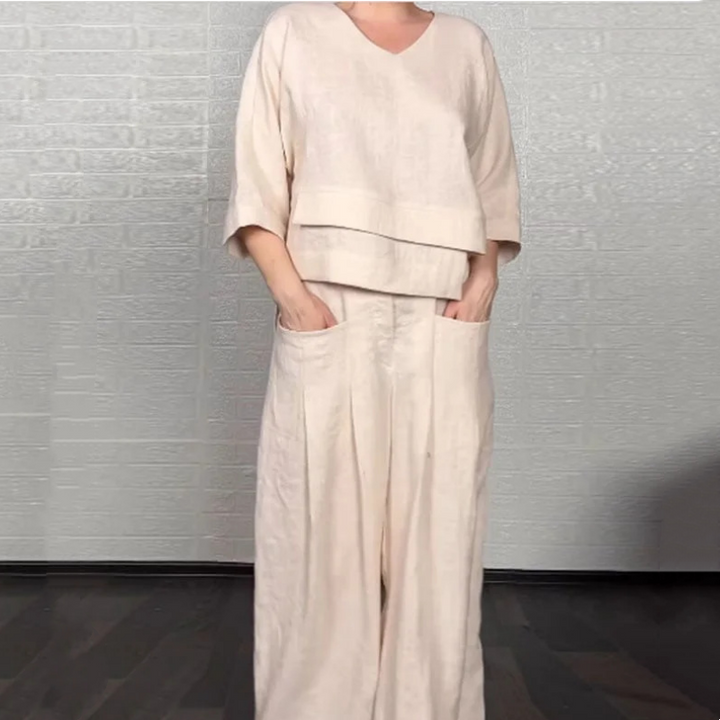 Pola | Elegancki zestaw 2-częściowy w stylu lnianym