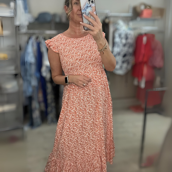 Nadia | Sukienka midi z kwiatowym nadrukiem, odcięciem empire i marszczonym dołem