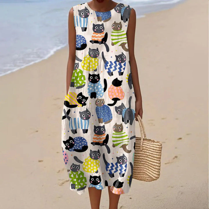 Luiza | Letnia sukienka midi bez rękawów z unikalnymi wzorami