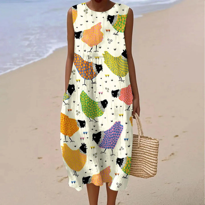 Luiza | Letnia sukienka midi bez rękawów z unikalnymi wzorami