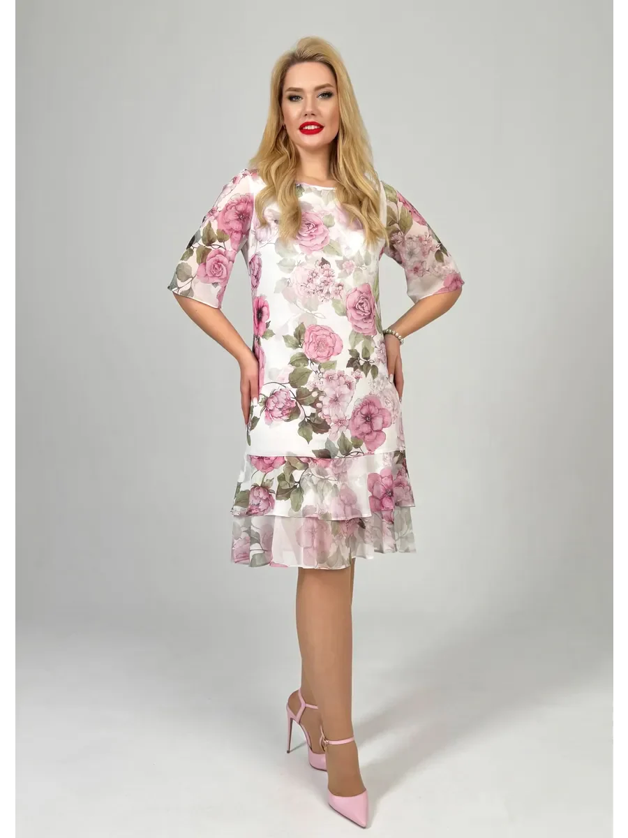 Samanta | Letnia luźna sukienka z okrągłym dekoltem i krótkim rękawem