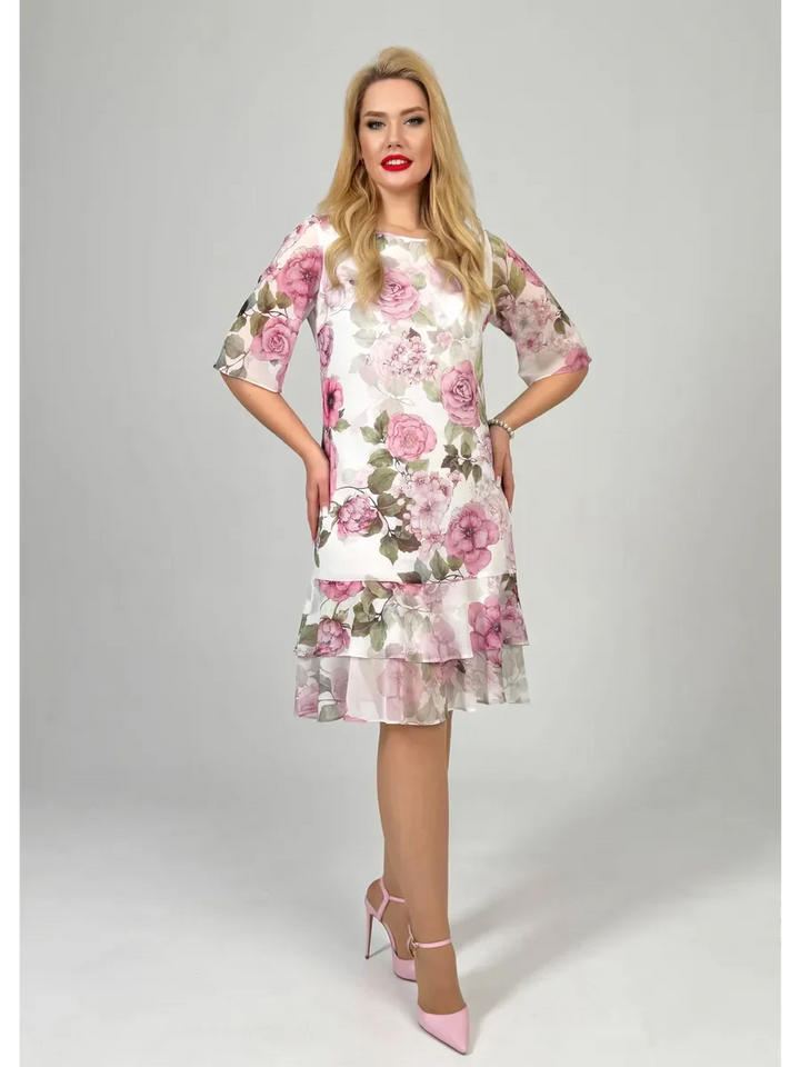 Samanta | Letnia luźna sukienka z okrągłym dekoltem i krótkim rękawem