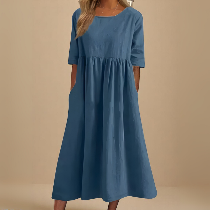 Aleksandra | Sukienka midi z dekoltem typu łódka, o luźnym kroju