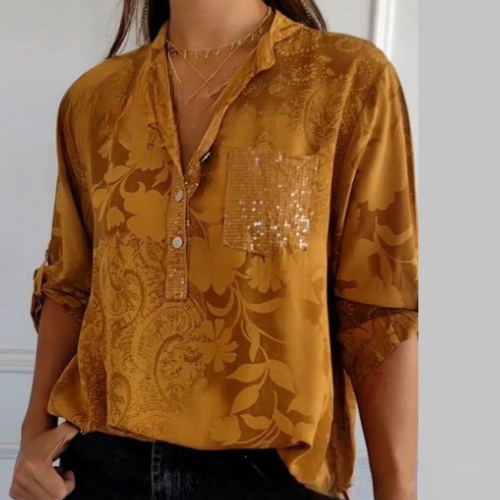 Stefania | Ponadczasowa Koszula z Nadrukiem, Kołnierzykiem i Guzikami