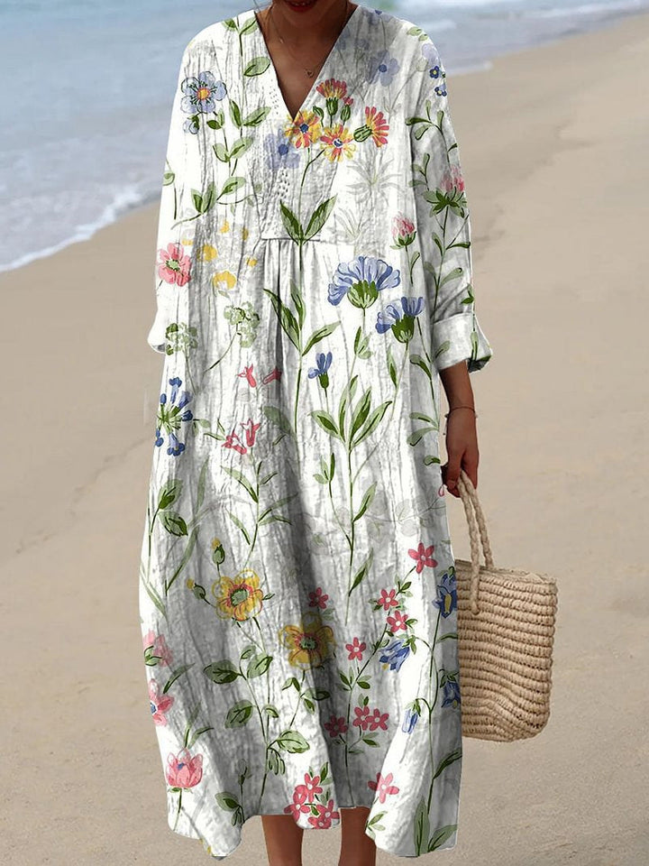 Nela | Sukienka midi z abstrakcyjnymi i kwiatowymi nadrukami