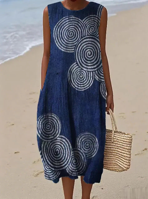 Luiza | Letnia sukienka midi bez rękawów z unikalnymi wzorami