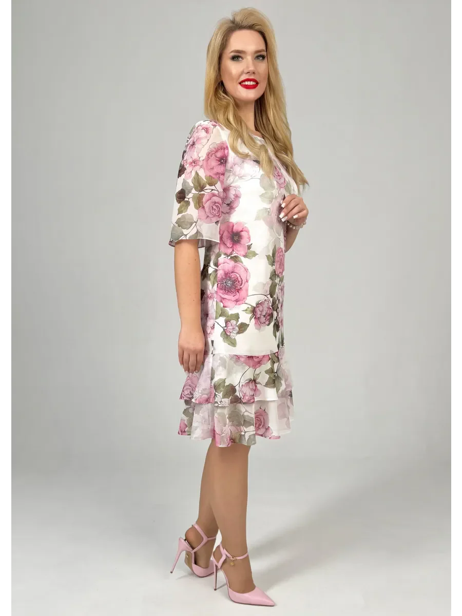 Samanta | Letnia luźna sukienka z okrągłym dekoltem i krótkim rękawem