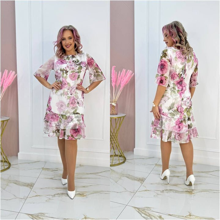 Samanta | Letnia luźna sukienka z okrągłym dekoltem i krótkim rękawem