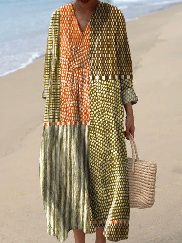 Nela | Sukienka midi z abstrakcyjnymi i kwiatowymi nadrukami