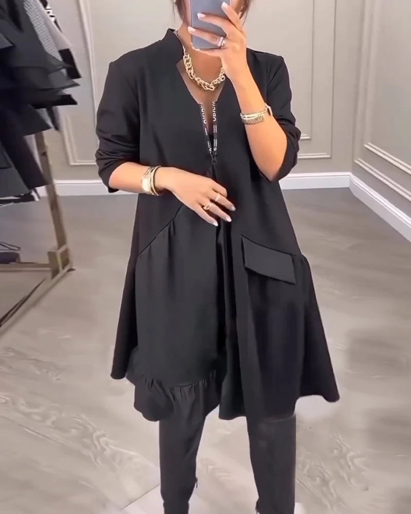 Maeko | Artystyczna sukienka z długim rękawem i dekoltem w szpic