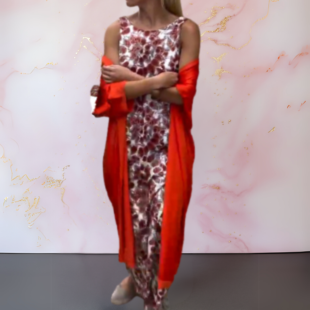 Bożena | Elegancka Długa Sukienka z Dopasowanym Kardiganem